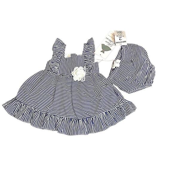 Rare Editions 2pc Blue Striped Sleeveless Dress Bloomers 3-6 months‎ NWT Cottage - Picture 1 of 6